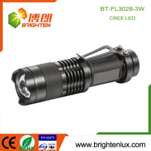2015 Best Sale Emergency Outdoor Usage Pocket Mini Tactical Zoomable Dry Battery 3W Cree Hiking power light led torch with clip
